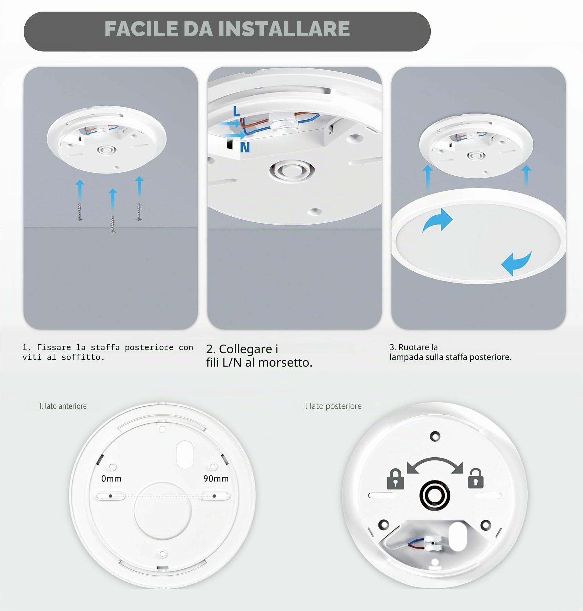 CLAR LED Plafoniera Ultra Slim - Luminosa Soffitto Bagno, Luce Naturale 4000K, 24W (Pack 5)