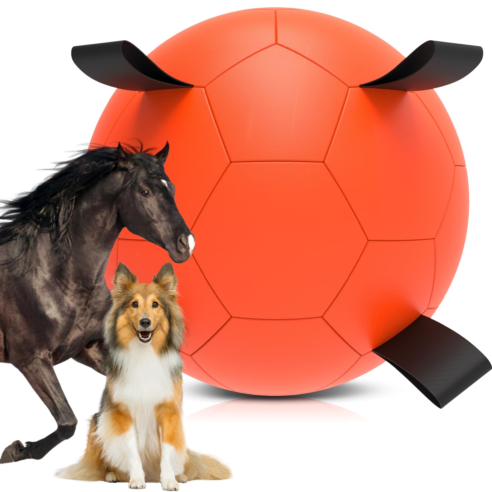 QDAN Herding Ball for Dogs, 25 inch Dog Balls with Straps, Giant Dog Toys Horse Toy, Dog Herding Ball for Australian Shepherd, Orange