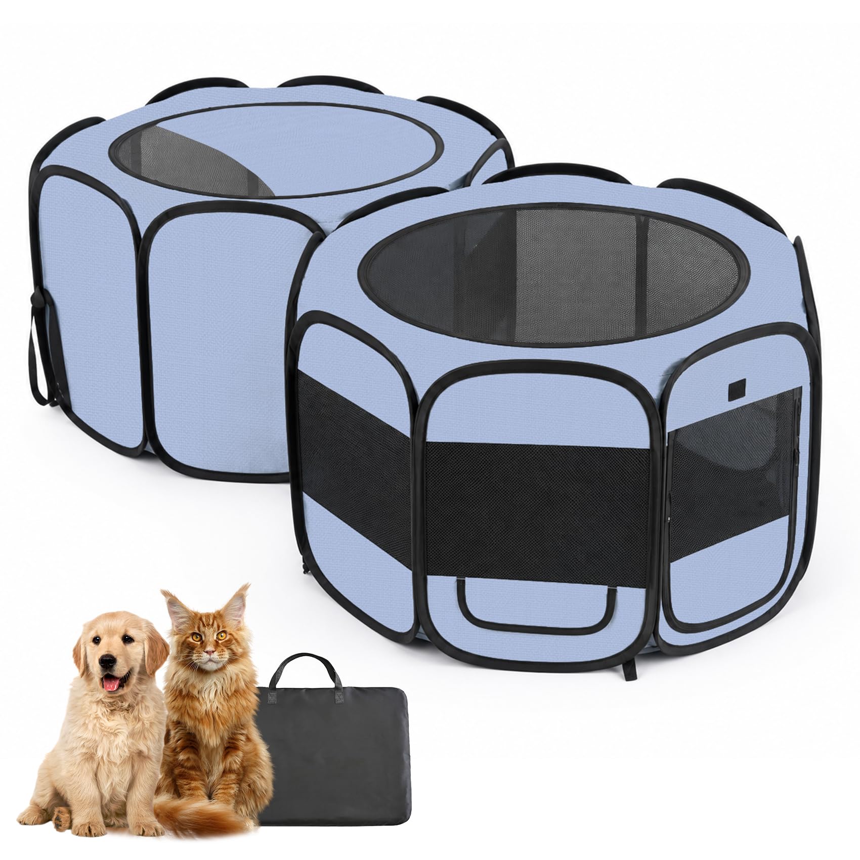 2-in-1 Pop Up Cat Dog Playpen w/Litter Box Area Non-Detachable