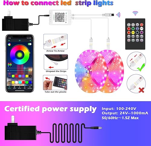 Miniatura 7 de Tira de luces LED de 200 pies, tiras de luz LED inteligentes largas con sincronización de música 5050 RGB que cambian de color, aplicación