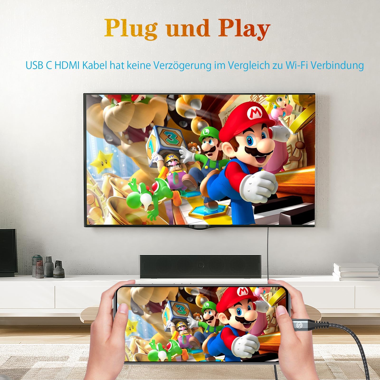 Cavo da USB C a HDMI 4K 1M, [Compatible Thunderbolt 4/3] Cavo USB tipo C a HDMI, nylon intrecciato compatibile con i Phone17 16 15 Pro Max Air, MacBook Pro/iPad Pro/Air, Apple TV, Samsung S25/S24/S23