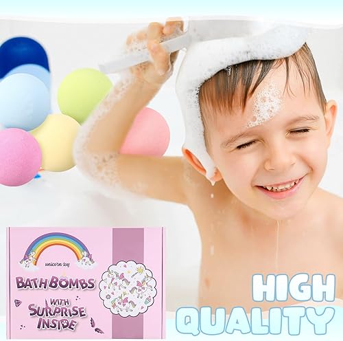 Miniatura 5 de Swiffen 12 bombas de baño de unicornio con sorpresa en el interior, bombas de baño grandes con pulseras, anillos, unicornios con joyas en el interior