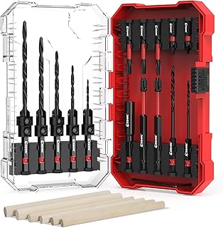 EZARC Countersink Drill Bit Set, 24 PCS Tapered Drill Bits Counter Sink Drill Bit with 6PCS Wooden Sticks 1/4" Hex Shank Quick Change for Woodworking with Storage Box