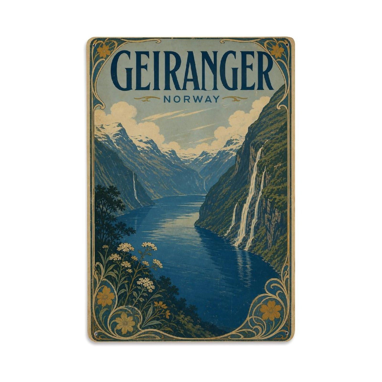 Vintage Travel Norway Geiranger Metal Tin Sign Plaque Wall Decor for Cafe, Club Bar, Office, Garden Metal Poster 8x12Inch