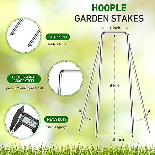Miniatura 2 de HOOPLE Estacas de jardín galvanizadas en forma de U de 6 pulgadas resistentes al óxido para barrera de malezas y cubierta del suelo (25)
