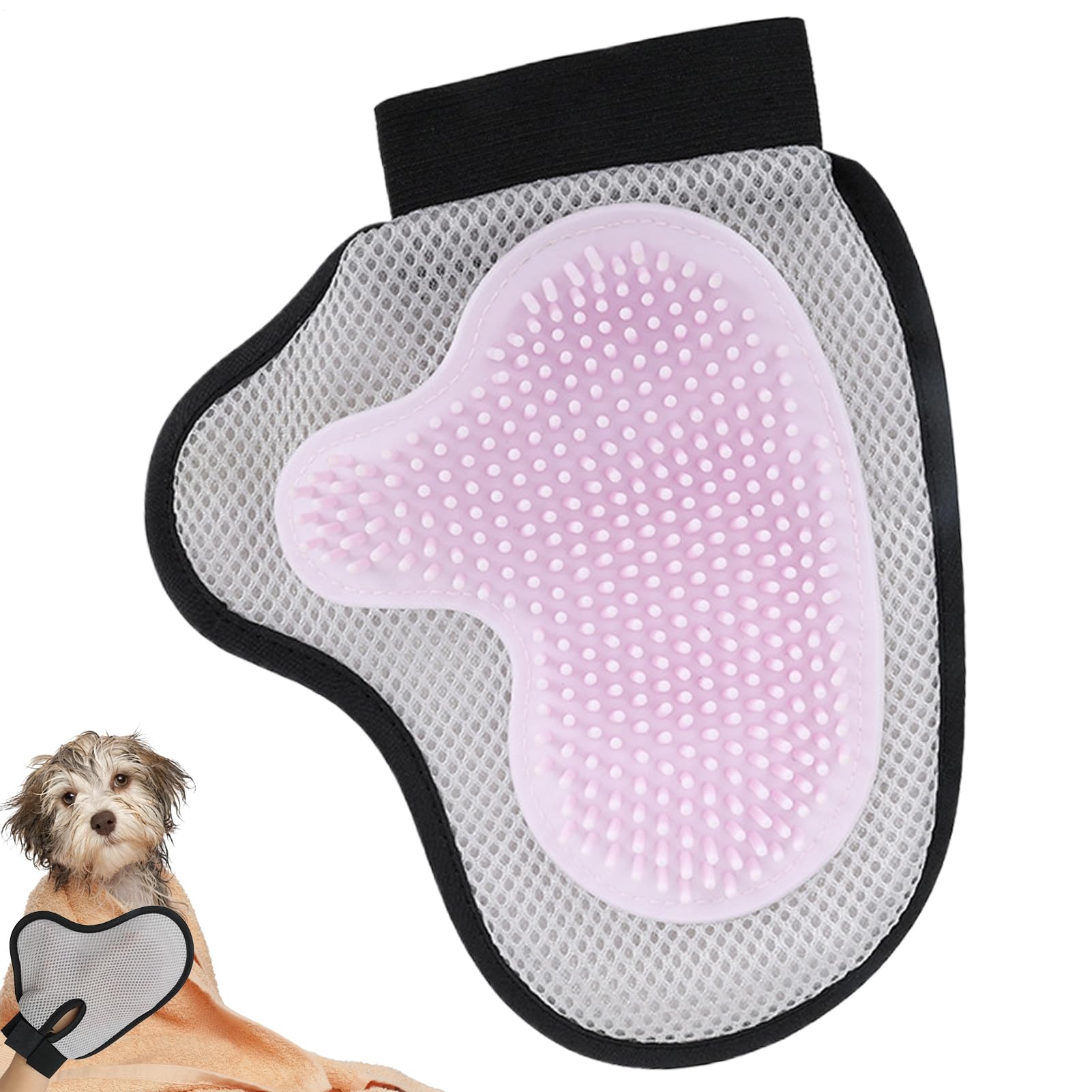 Dog Washing Gloves – Reusable Grooming Mitts, Soft Silicone Bristles, Gentle Scrubbing Design with Anti-Slip Fit | Massaging and Shedding Tool for Home Travel Pet Bath Shower Cleaning Hair Removal Pink