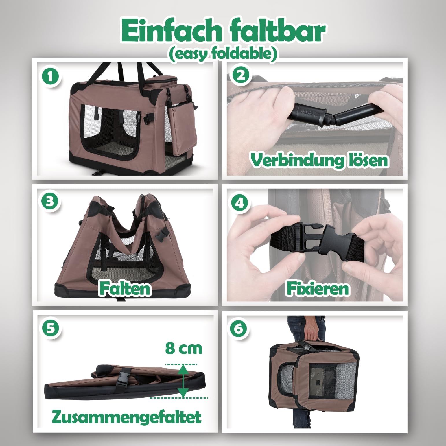 Hundebox Hundetransportbox faltbar & robust für Auto & Reise 70×52×50 cm - atmungsaktive Transportbox Transporttasche für Hunde & Katzen Stoffbox Tragetasche Grau