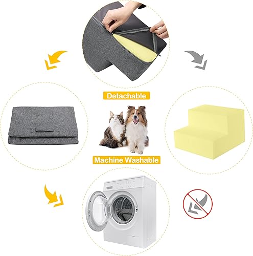 Miniatura 8 de Sted Escaleras para perros de 2 escalones, escaleras de espuma de alta densidad para perro, escaleras anchas para mascotas con parte inferior