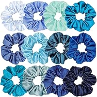 Vista 1 de Sufermoe 12 bandas elásticas para el cabello de seda satinada, color azul surtido de 4.5 pulgadas para mujeres y niñas