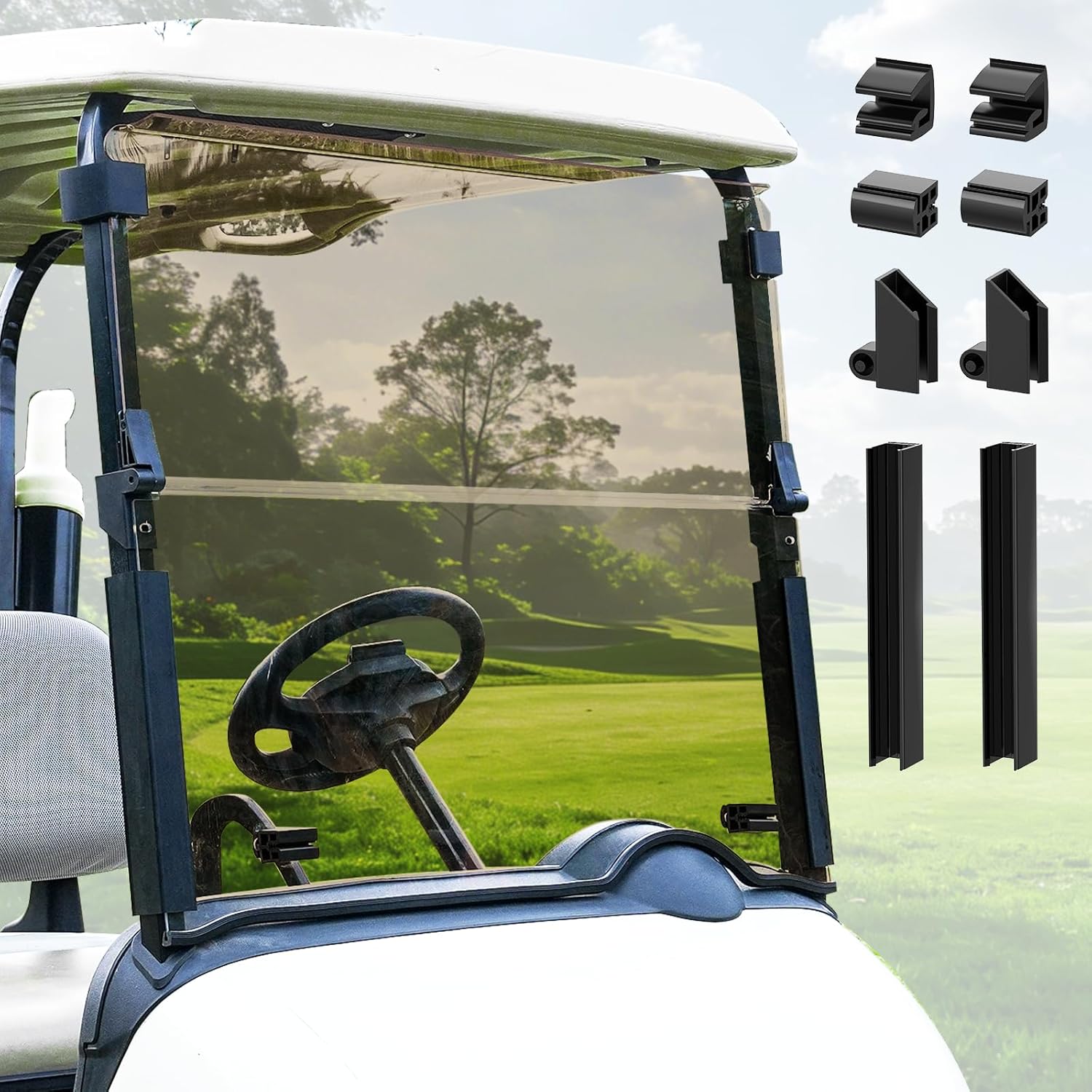EZGO RXV Windshield, Tinted Windshield for Golf Cart Suitable for 2008-UP EZGO RXV Golf Cart, PC UV Resistant, RXV Foldable Windshield Replacement with Windshield Clips