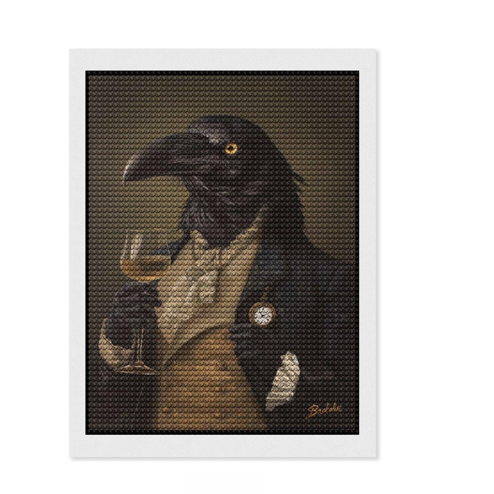 Junmoney Fancy Gothic Raven Gentleman Portrait Diamond Painting Kit 12"x16", Holiday Gift Idea, for Beginners, Adhesive Canvas, Bedroom Decor, Stress Relief Craft