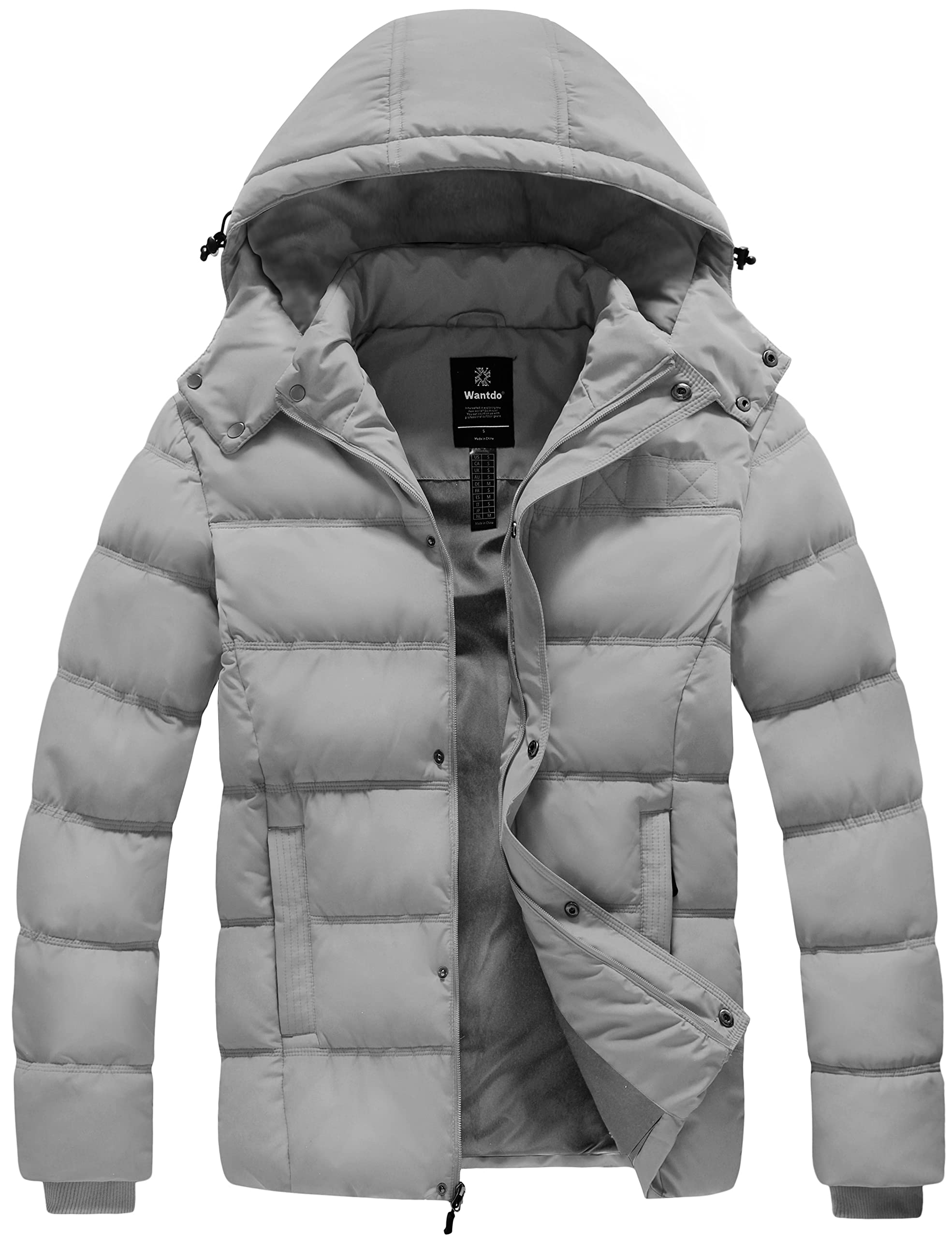 Wantdo Men's Hooded Winter Coat Warm Puffer Jacket Thicken Cotton Coat with Removable Hood Medium Gray