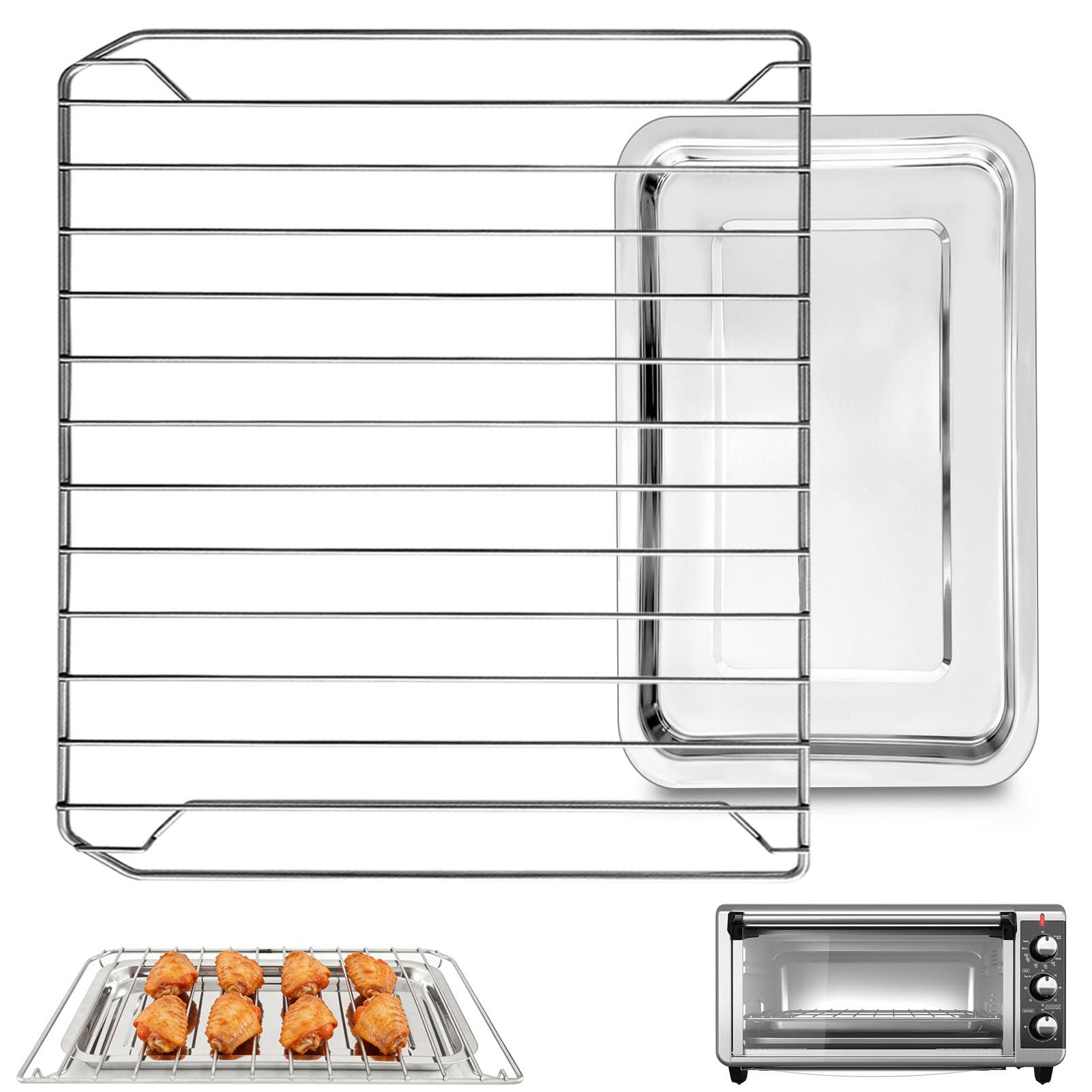 Countertop Toaster Oven Replacement Parts for BLACK DECKER 8 Slice Extra Wide Convection Toaster Oven, 2 Pieces Set Food Grade Grill Pan Plate Crisper Plate Accessories Baking Tray Rack