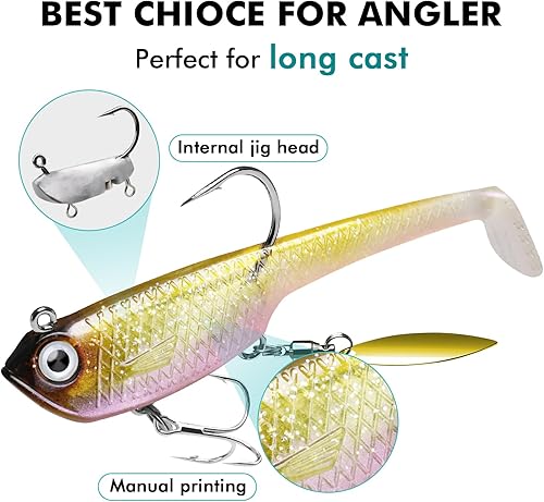 Miniatura 5 de TRUSCEND - Señuelos de pesca suaves con cabeza de plantilla premontada, señuelos de cola de paleta para pesca de lubina, señuelo de sábalo o