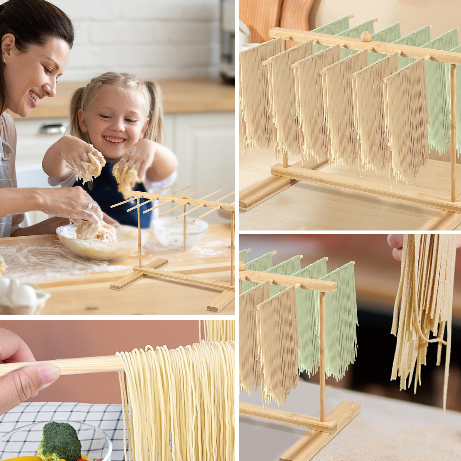 Séchoir à Pâtes Pliable 10 Barres - Compact, Rangement Facile - Jaune - Installation Rapide