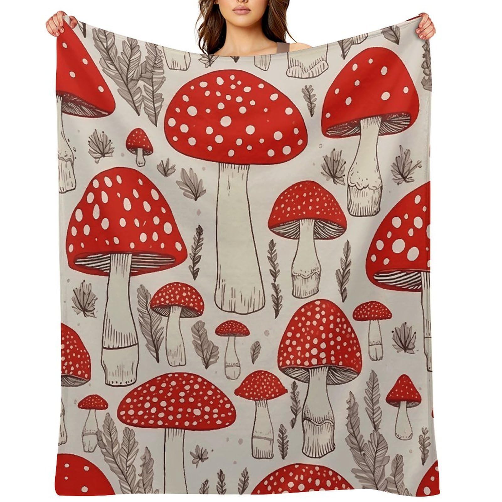 Red White Mushroom Blankets Large Luxury Flannel Throw Blanket Fashion Thick Blanket for Sofa&Bed Blankets Cozy Ultra-Soft Bath Towel for Men&Women 40"x50"