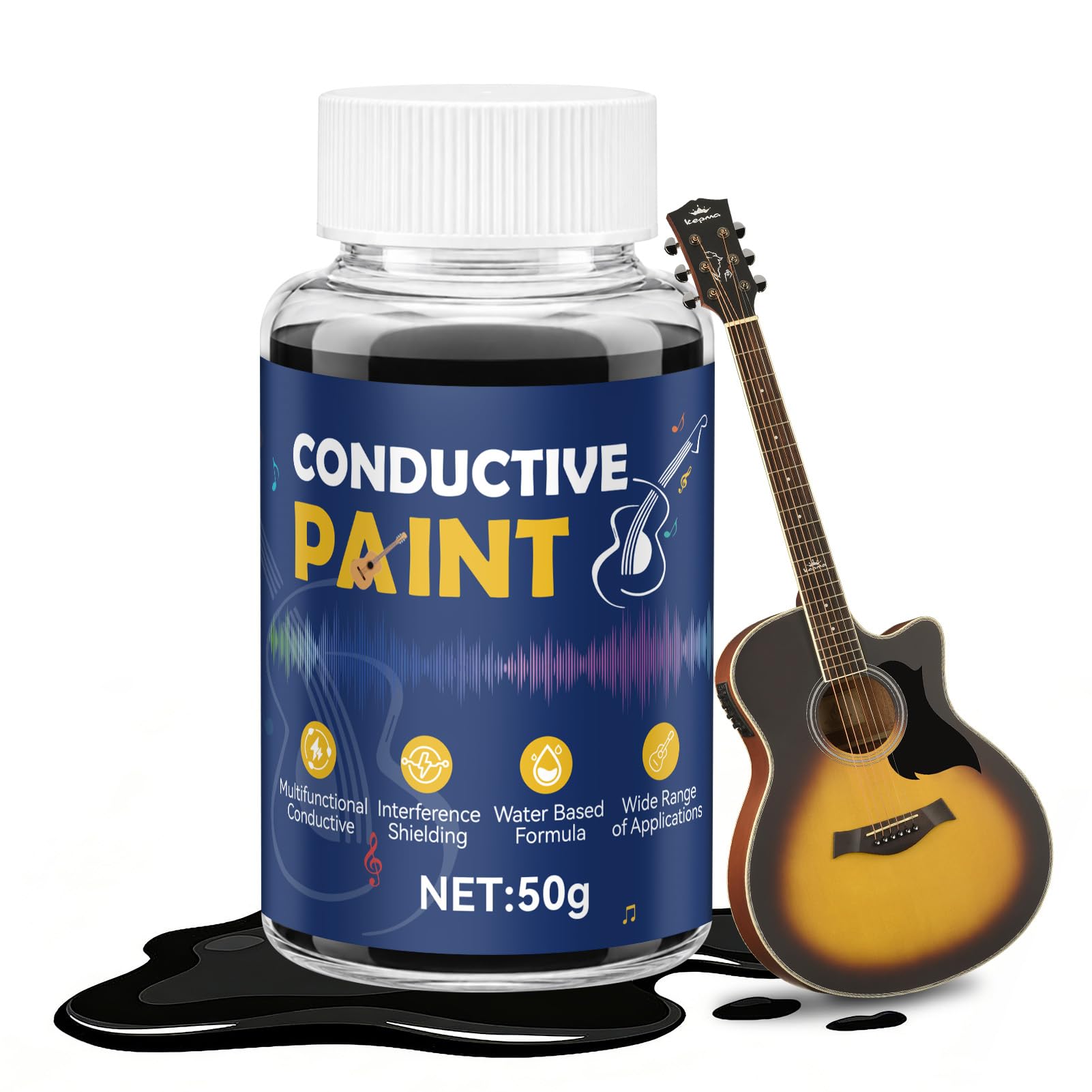 Colle Conductrice, Revêtement Carbone à L'eau, Mpeinture Conductrice Idéal pour Le Blindage se Guitares, La RéParation se Circuits Imprimés st de TéLécommandes, Noir Mat, 50 Ml