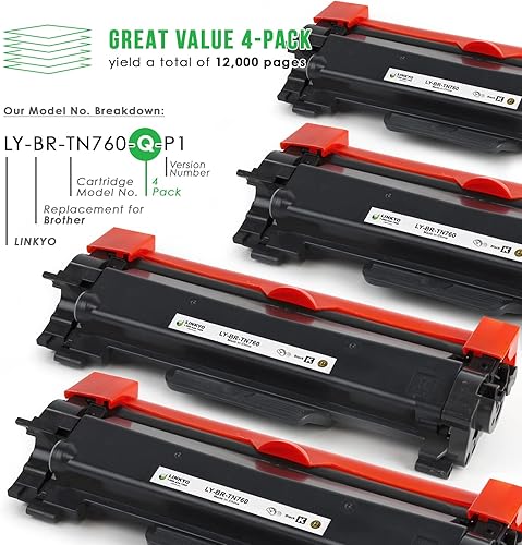 Miniatura 2 de LINKYO Cartucho de tóner de repuesto compatible para Brother TN760 TN-760 High Yield TN730 (paquete de 4, diseño P1)