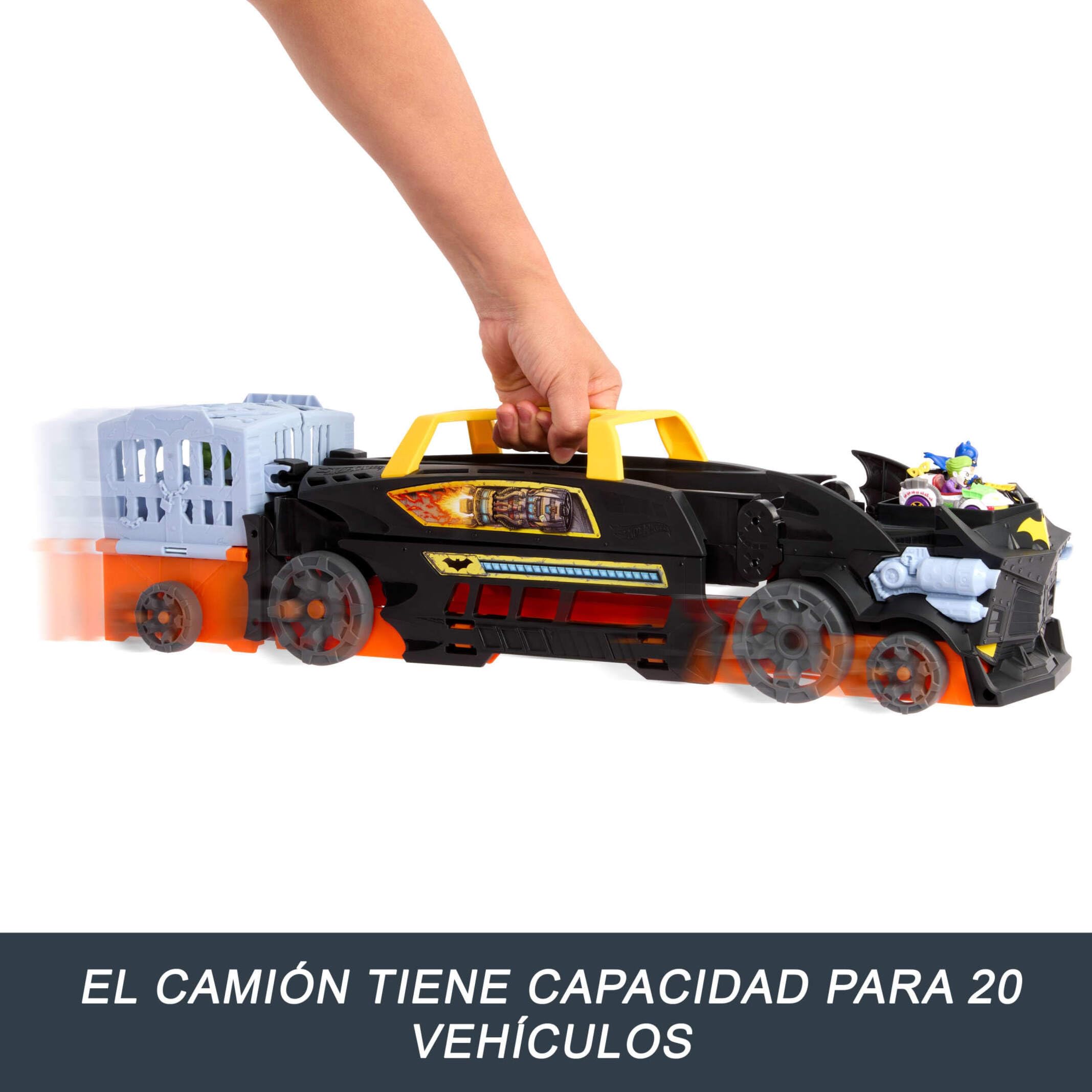 Hot Wheels RacerVerse Camión de Transporte de Batman, Pista para Coches de Juguete con 3 lanzadores, Incluye 1 vehículo de Batman y 1 del Joker, Regalo para niños y niñas +3 años, HXN21