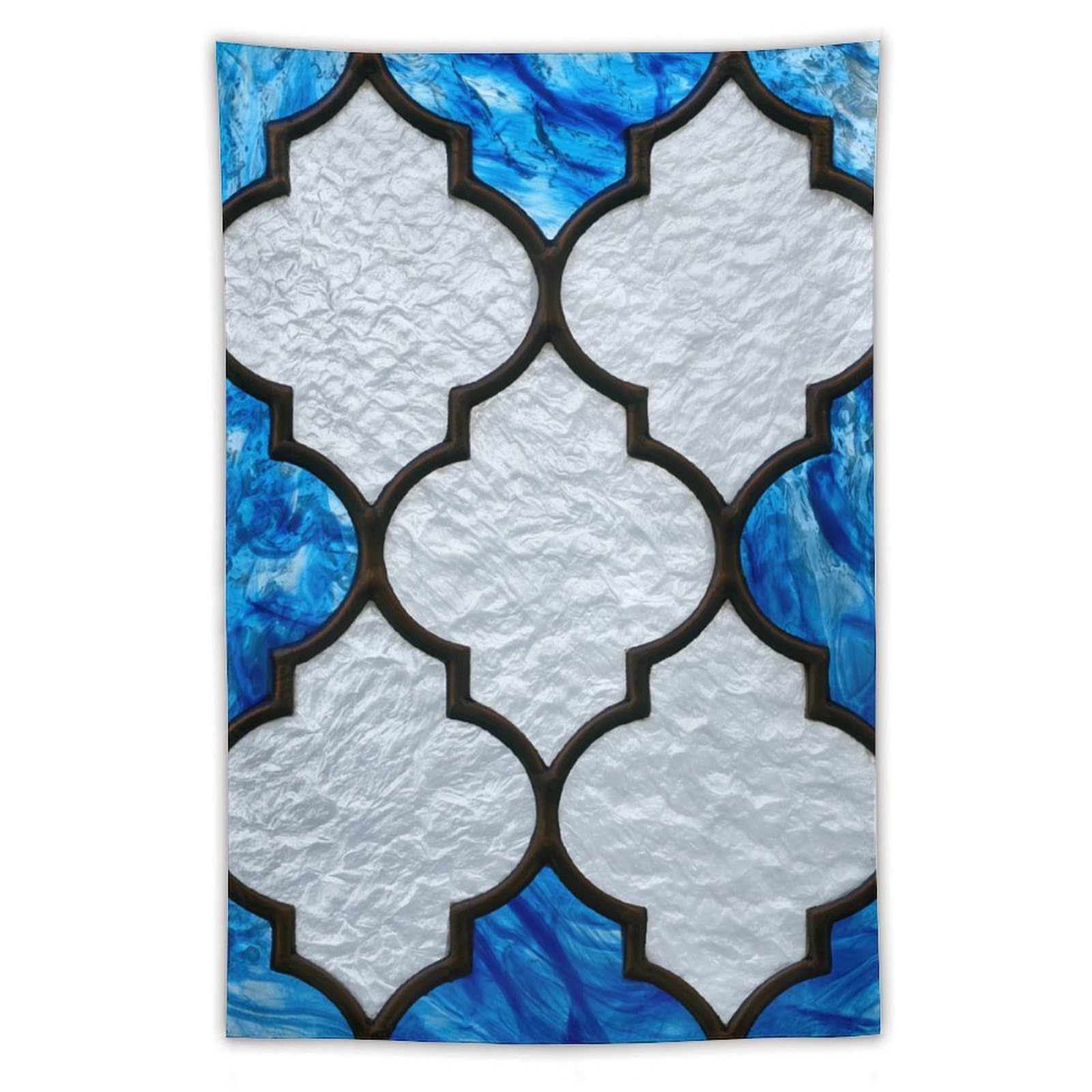 Jubonexis Stained Glass Blue And White Diamond Shapes Tapestry Polyester Aesthetic Wall Hanging Bedroom Living Room Dorm Decor 40"x60"