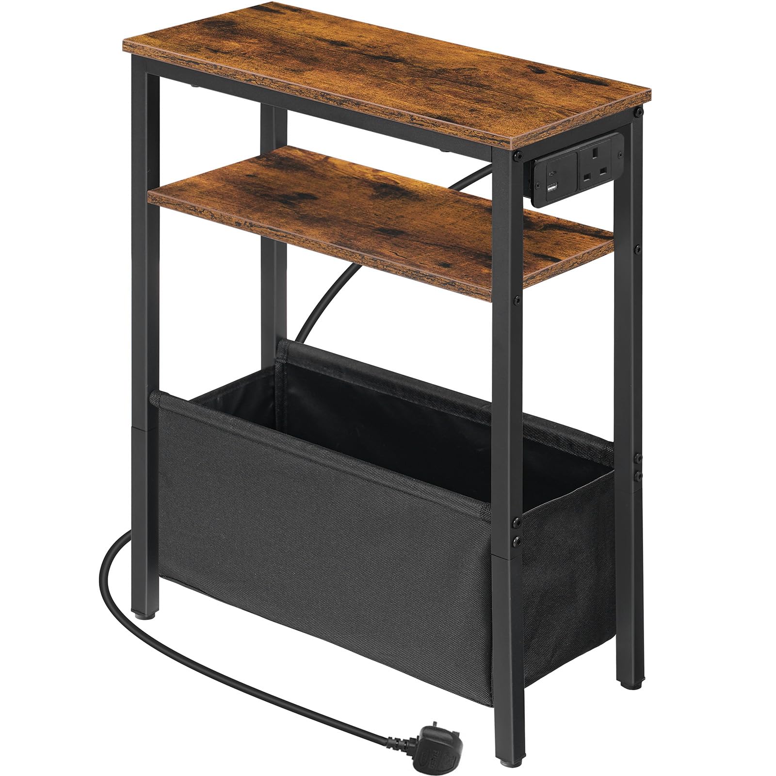 HOOBRO Narrow Side Table, Slim Bedside Table with Charging Station for Small Space, USB & Type-C Ports, 40 x 20 x 60 cm, for Living Room, Rustic Brown and Black EBF125KBZ01 โ image 1