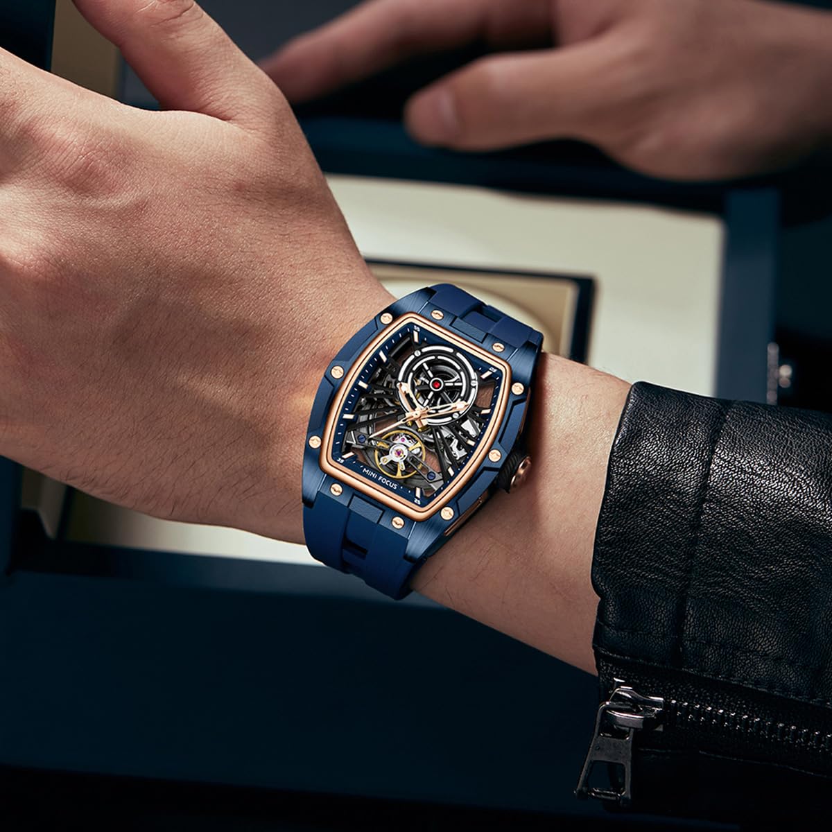 Alienwork MINI FOCUS Orologio Automatico Uomo Donna Scheletro Fondo in Vetro