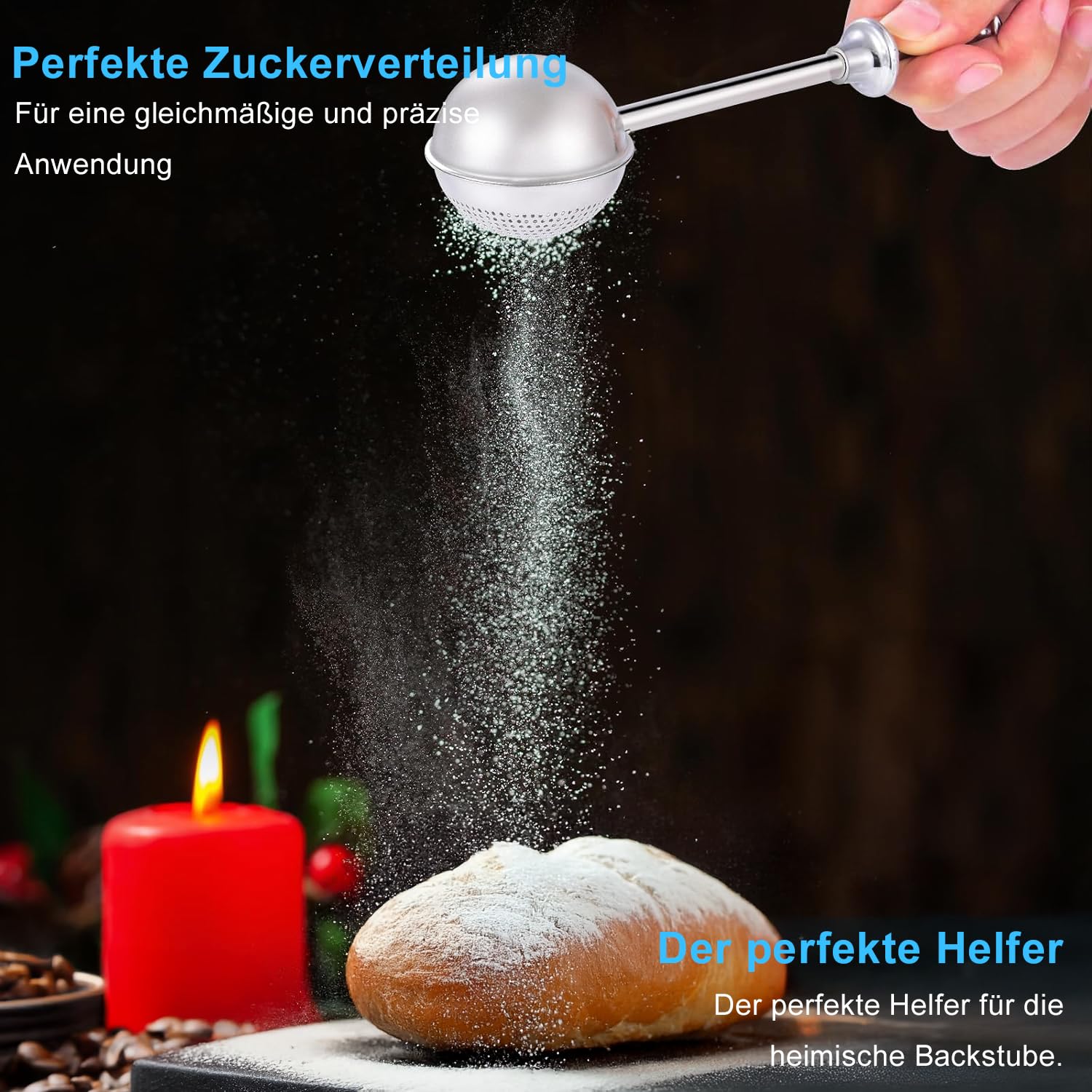 Plumeau à farine – 2 sucriers en poudre | Shaker à poudre en acier inoxydable avec poignée à ressort | à saupoudrer pour boulanger, farine, pâtisserie, glaçage, sucre, sel, chocolat