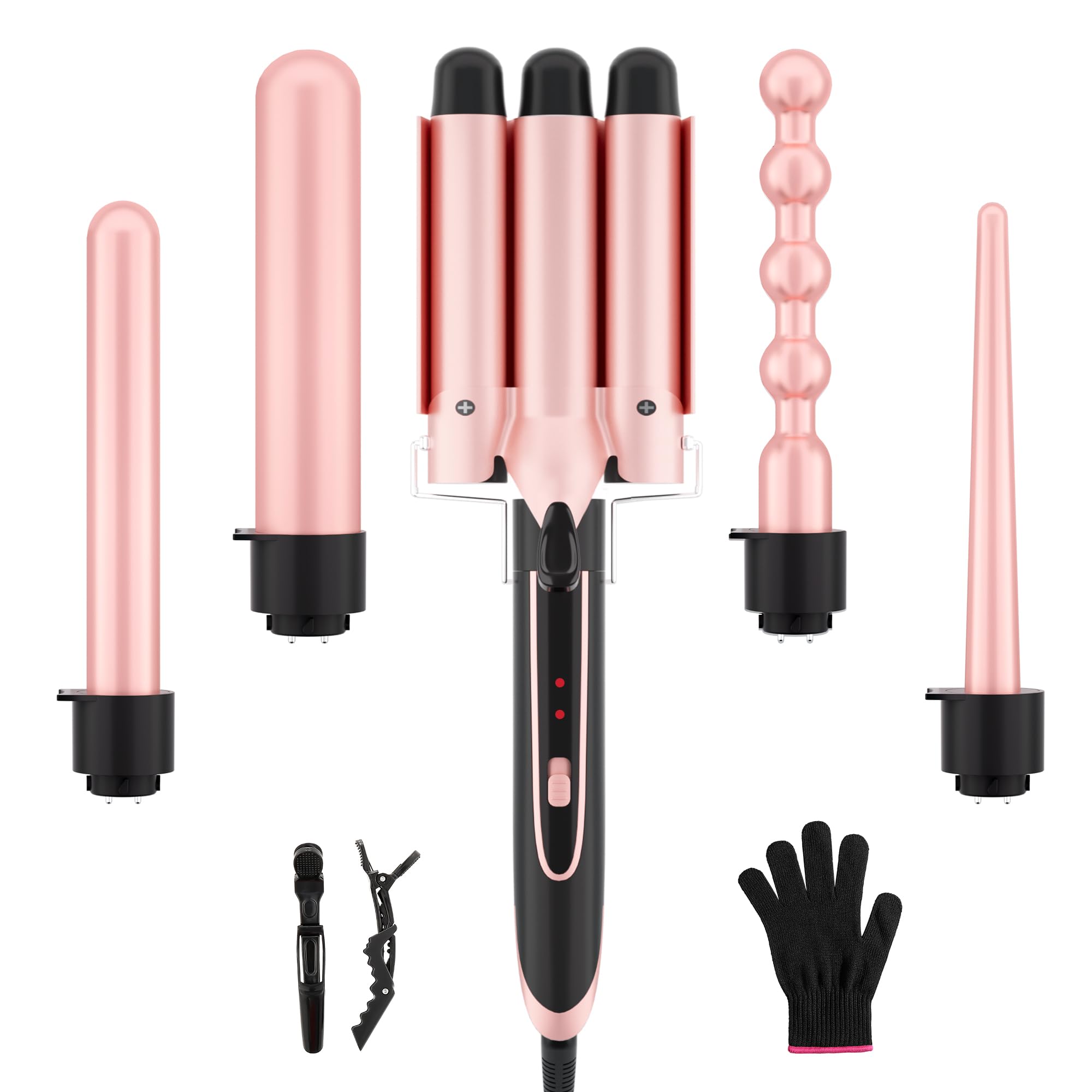 5 in 1 Curling Iron Set with 3 Barrel Curling Iron and 4 Interchangeable Ceramic Fast Heat, Wand Hair Crimper, Dual Voltage Hair Waver with Protective