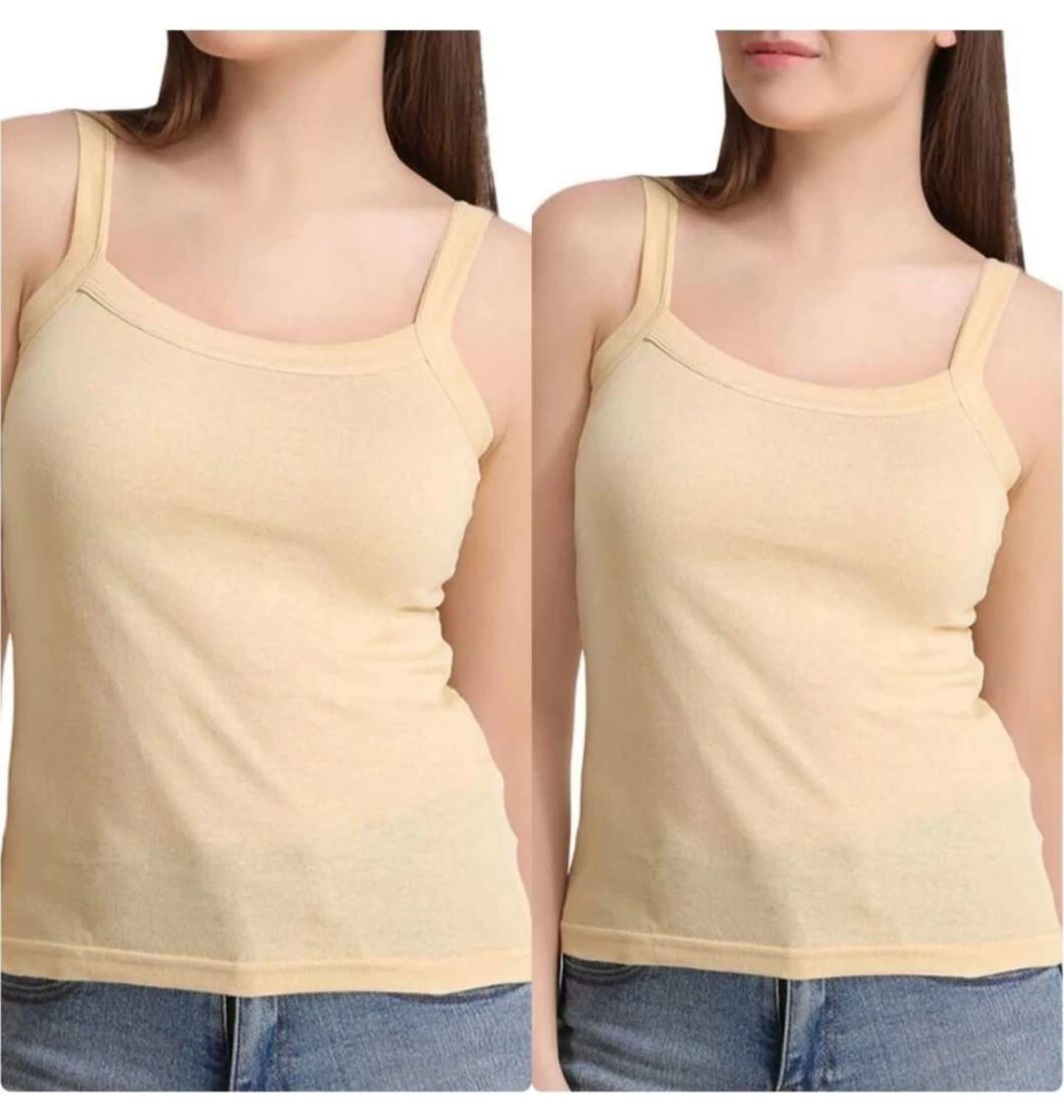 Women's Camisole, Soft Breathable Tank Top, Comfortable Layering Vest, Beige, Pack of 2-image-13