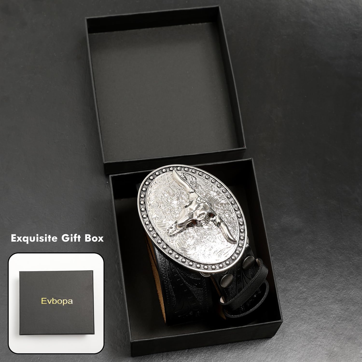 Western Leather Belts for Men Cowboy Belt Mens Engraved Bull Buckle Belts - Image 5