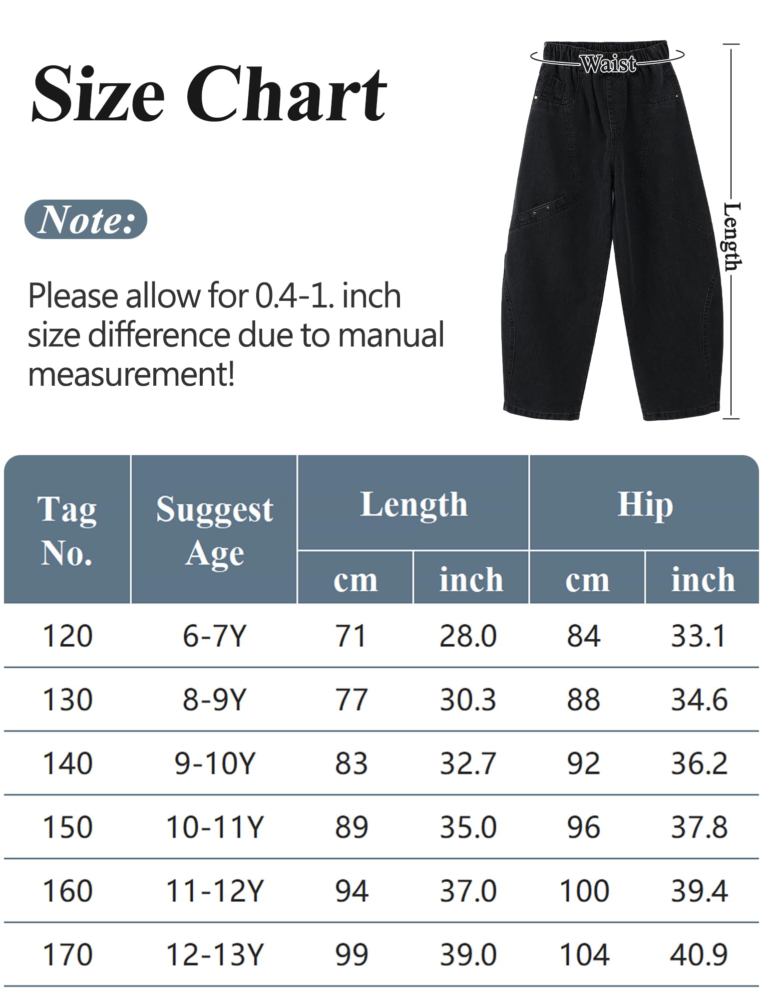 SEAUR Jeans Larghi per Bambini Streetwear con Tasche Gamba Larga Pants Elastico in Vita Pantaloni Cargo in Denim