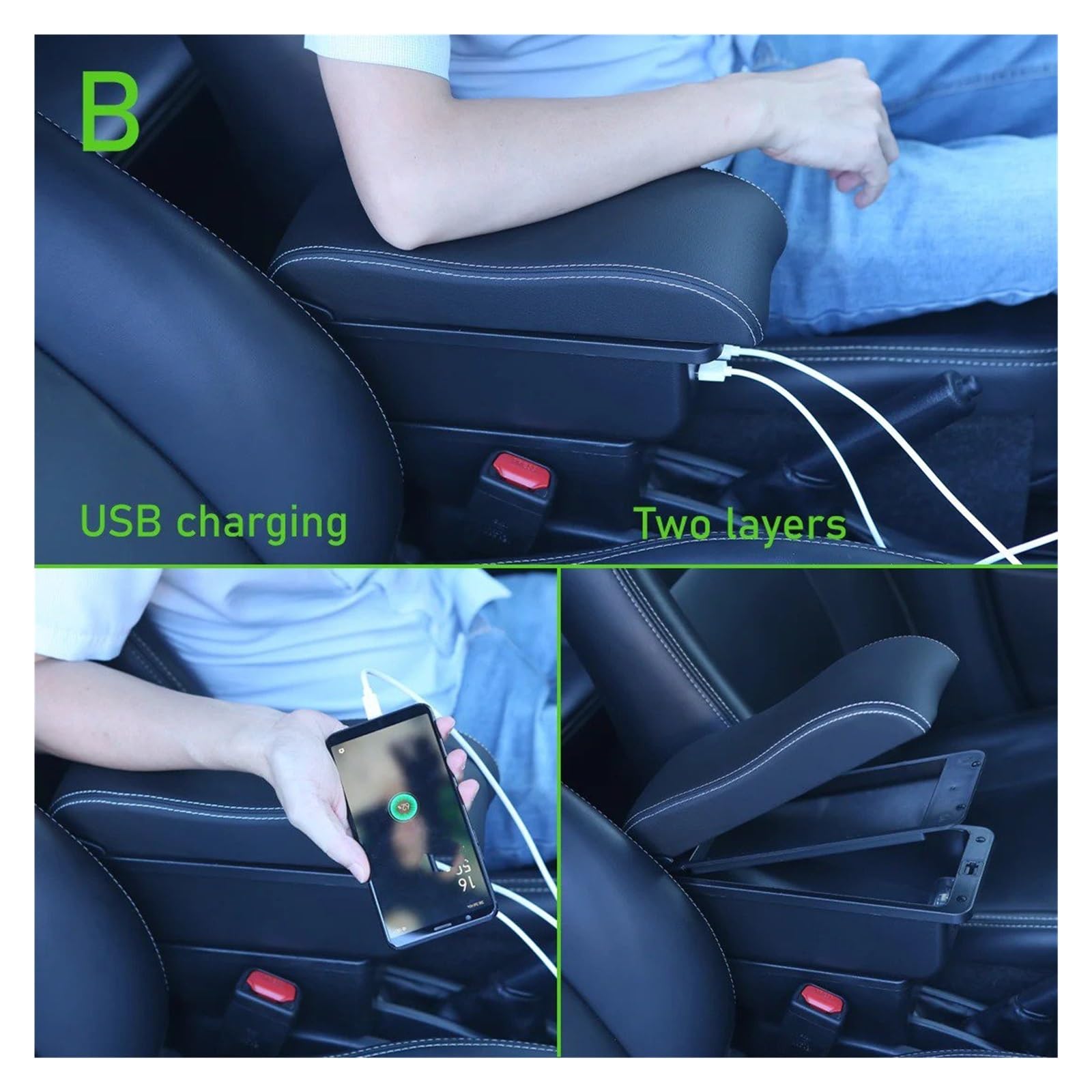 Universales Reacondicionamiento Almacenamiento Caja Reposabrazos Coche