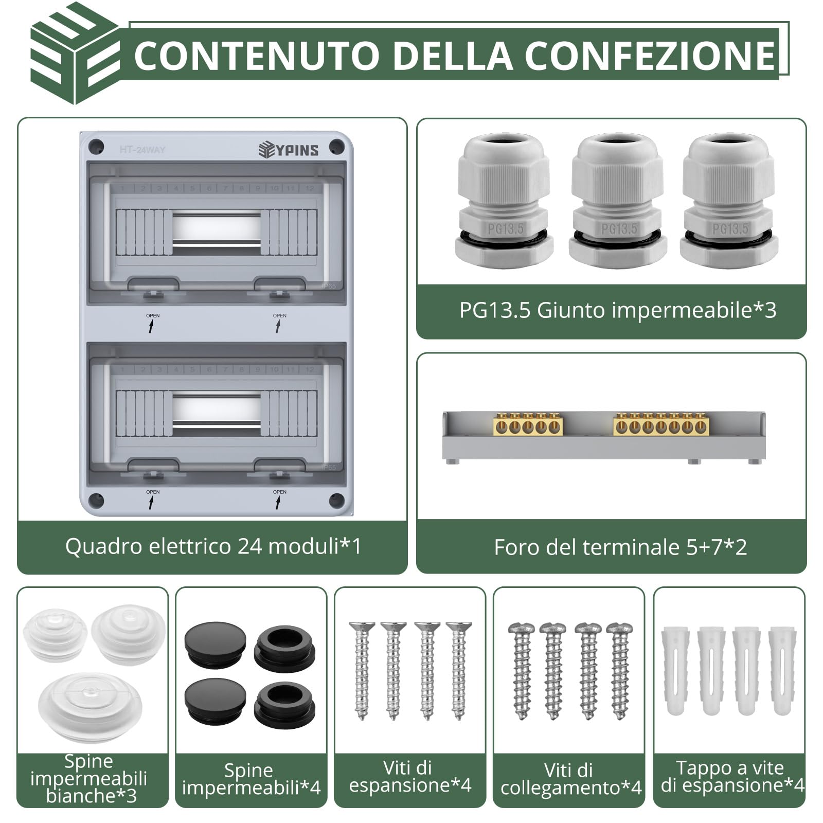 EYPINS Quadro Elettrico Esterno 24 Moduli,Scatola di Distribuzione da Parete,Impermeabile IP65,per Esterno,Giardino(280 * 110 * 360 mm)