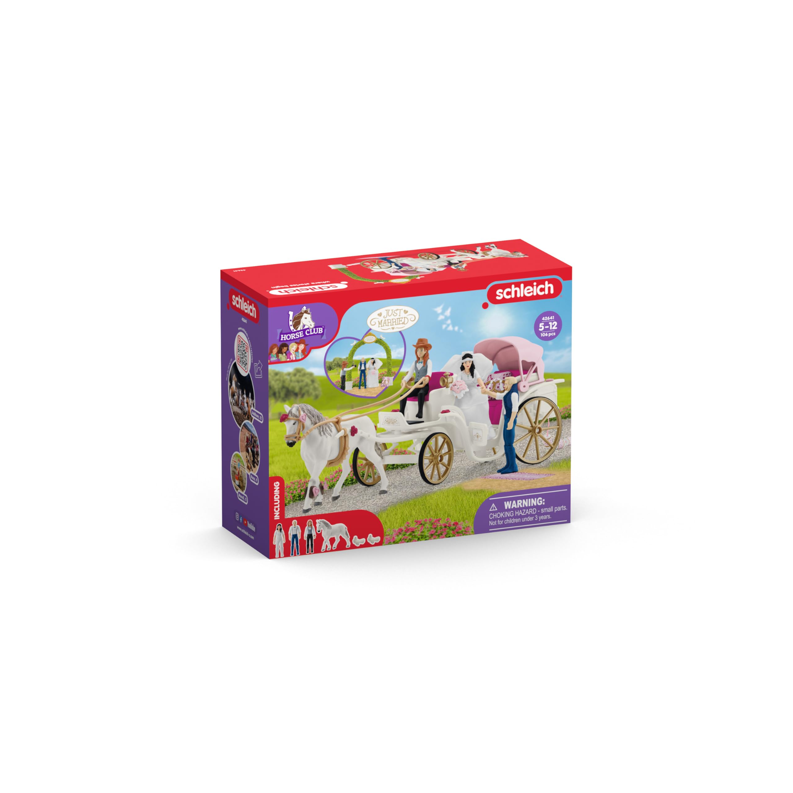 Schleich Horse Club | Hochzeitskutsche 42641 | Brautpaar mit Kutsche, Hannah und Pferd sowie Zubehör | tolles Geschenk für Mädchen und Jungen | Spielzeug für Kinder ab 5 Jahren | Set aus 106 Teilen
