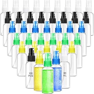 Dandat 100 Pcs Mini Spray Bottles Bulk Plastic Reusable Fine Mist Refillable Small Spray Bottles Portable Clear Empty Travel Spray Bottles for Perfume Liquids Essential Oils Cleaning (2 oz)