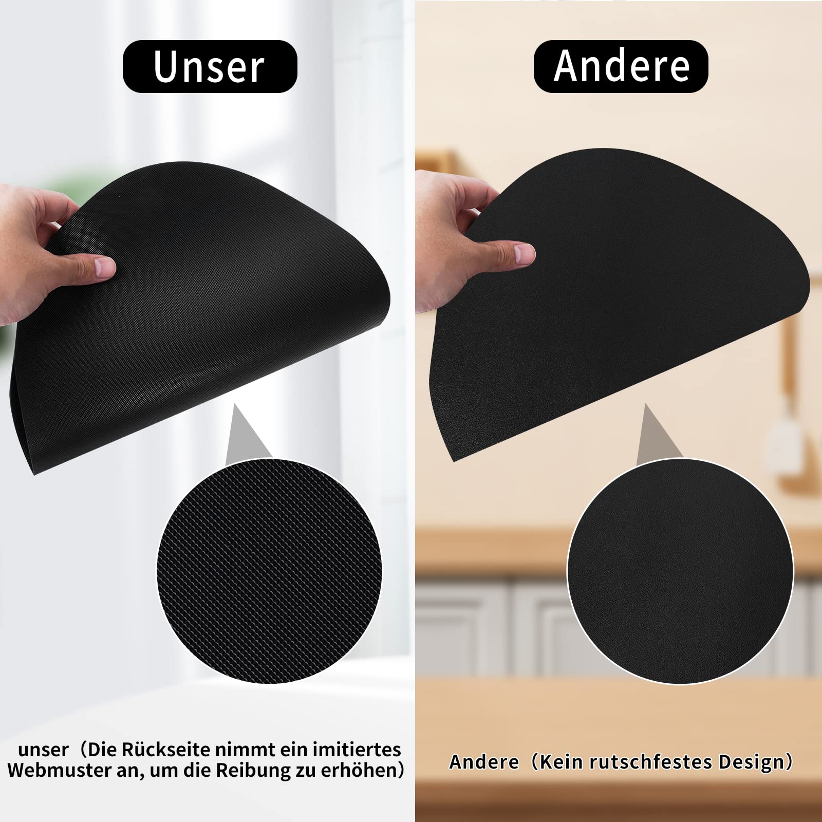 HELI MIAO Set van 4 tafelsets van imitatieleer, afwasbare en waterdichte placemats, placemats met lederlook en onderzetters, dubbelzijdige antislip tafelonderzetters (ovaal, lichtbruin