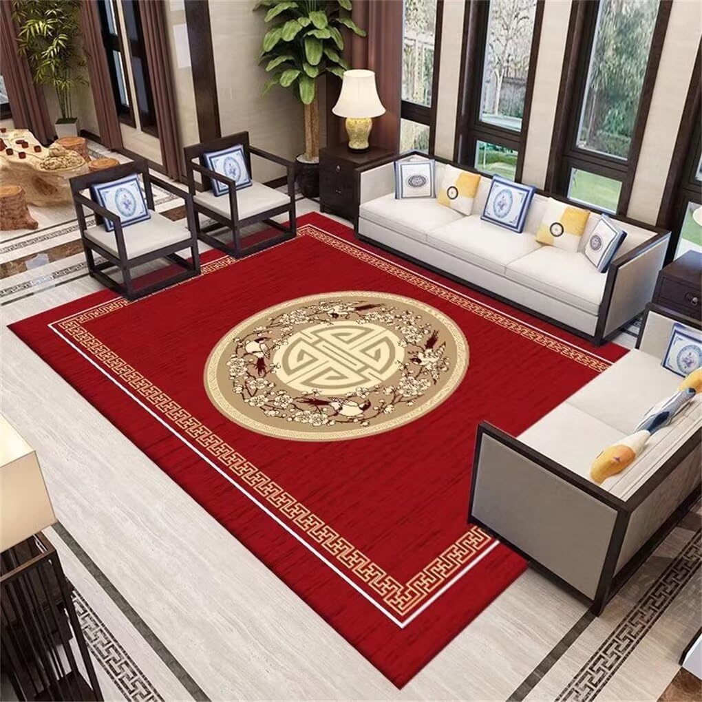 Tapis de salon rouge 120x160 cm lavable à motif imprimé oriental pour chambre d'enfant