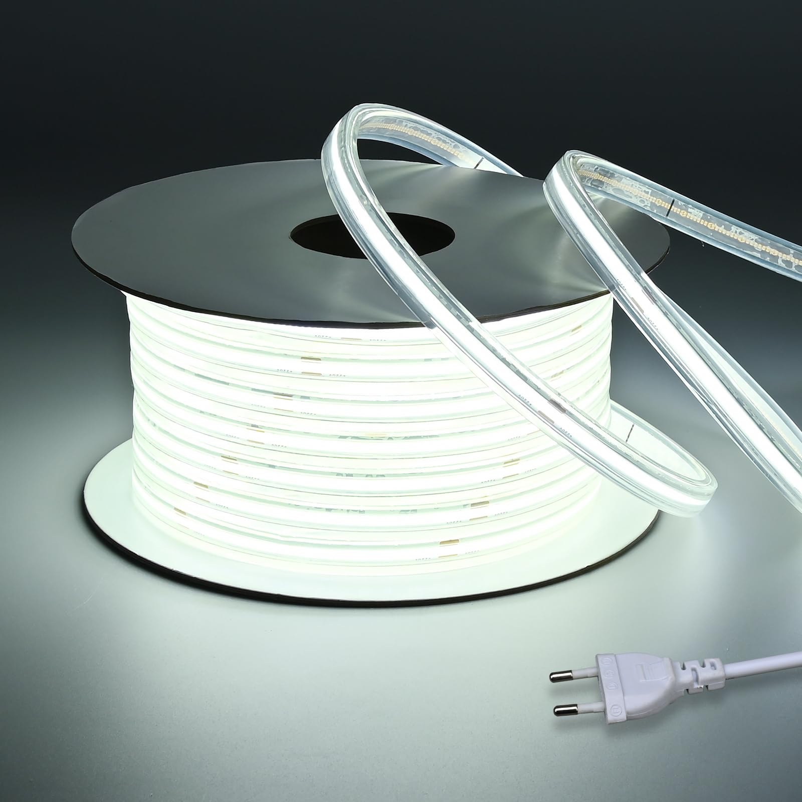 BENLUN Striscia LED COB 230V Esterno Trasparente Impermeabile IP65 20 Metri | 6000K Bianco Freddo Luci LED 220V 200W 480LEDs/M CRI 90+ con Raddrizzatore per Cortile, Giardino, Salotti, Spazi Esterni