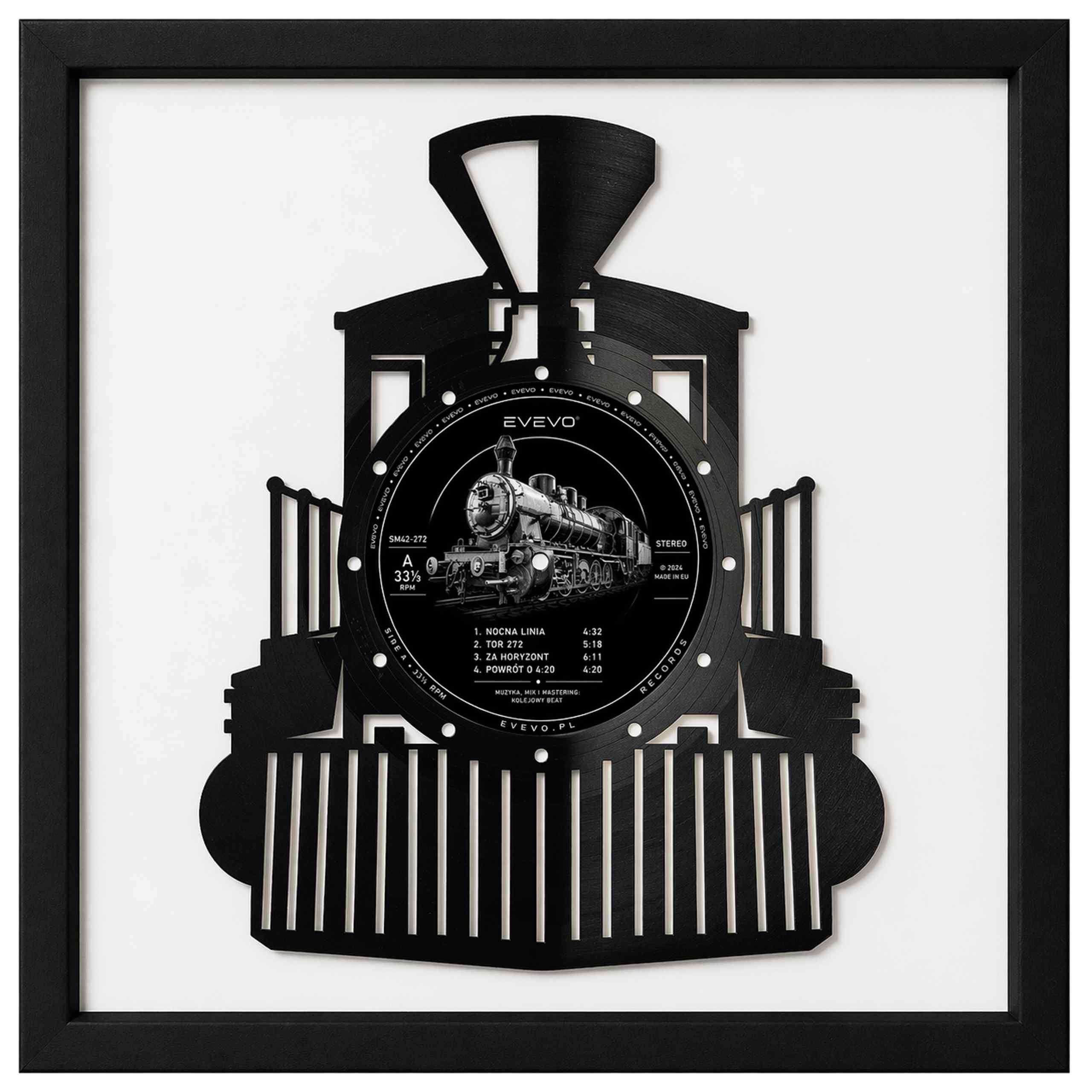 EVEVO Decorazione da parete in vinile con cornice, 32 x 32 cm, treno, decorazione da parete in vinile, motivo: loco a vapore, regalo per appassionati e collezionisti di ferrovie