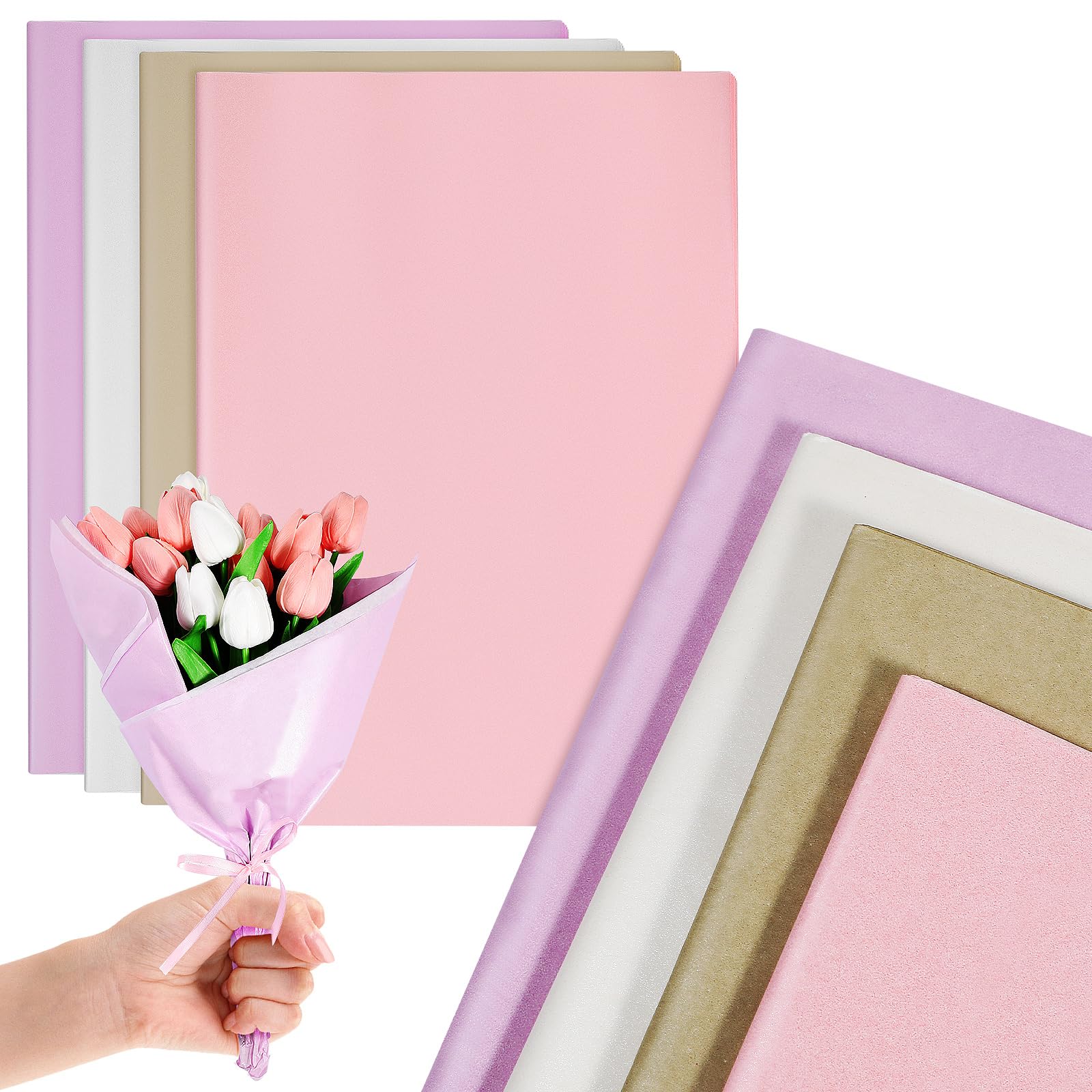 Uonlytech 80 Fogli Carta Da Avvolgere Confezione Bianco Pianura Fiorista Packaging Paper Rosa Avvolgimento Tessuto Chi Mazzo Involucro Forniture Di Bouquet Tessuto Avvolgente Carta