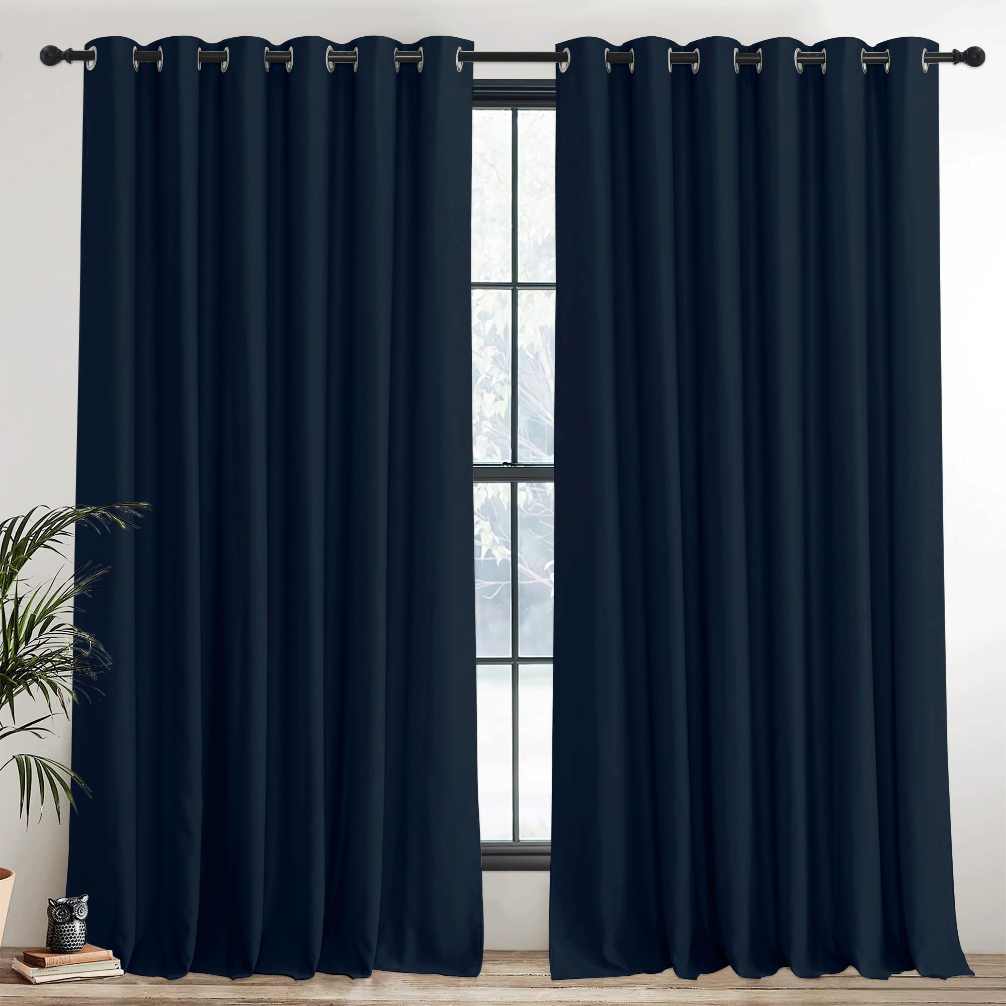 PONY DANCE Blackout Curtain 2 Panels - 90 x 108 Inch Extra Wide Door Curtain Thermal Insulated Eyelet Drapes Bedroom，Hotel, Living Room Large Curtains, Navy Blue — image 1