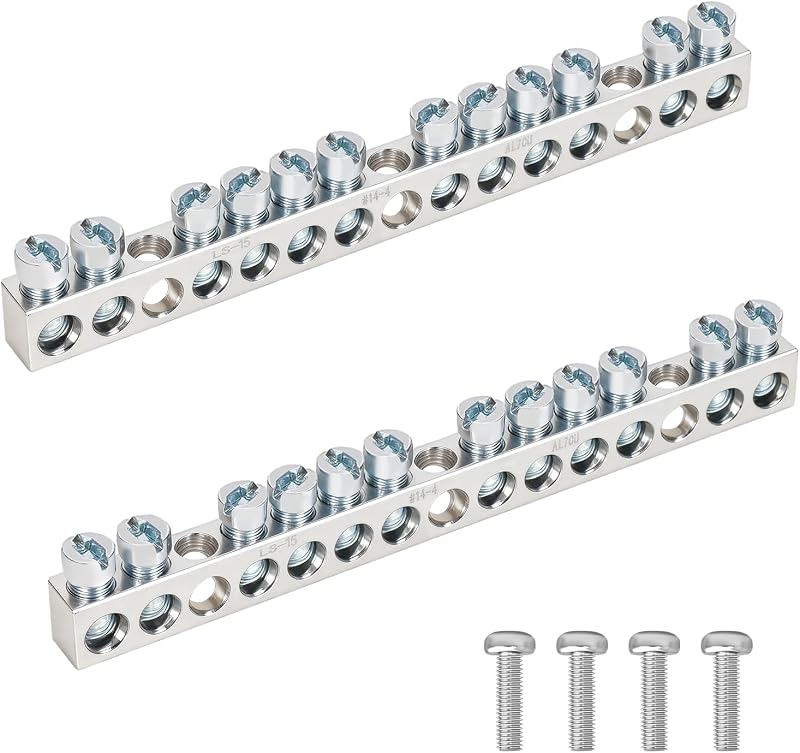 12-Terminal Ground Bar Kit (2 Pack) with UL Certification | Compatible with Square D QO/Homeline Electrical Panels & DIY Projects | Copper-Aluminum Alloy Construction | 10-Year Warranty