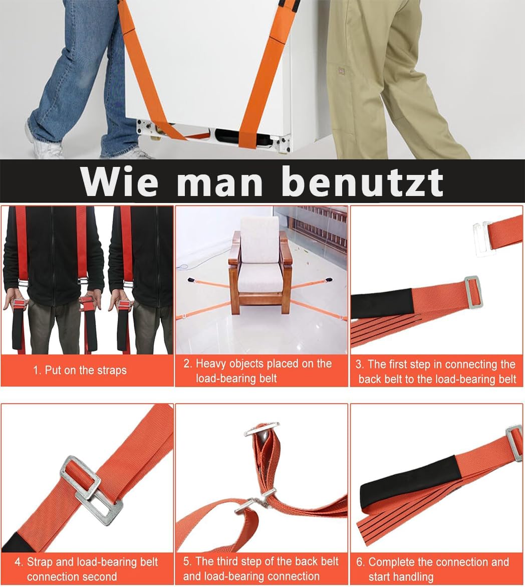 4 Stück Tragegurte Umzug kit, Mehrzweck Umzugshilfe Möbeltragegurte Tragegurte Umzug 2 Personen Umzugshelfer mit Schwamm-Weste Tragehilfe Hebegurt Umzugshelfer Geeignet für Mobile Möbel
