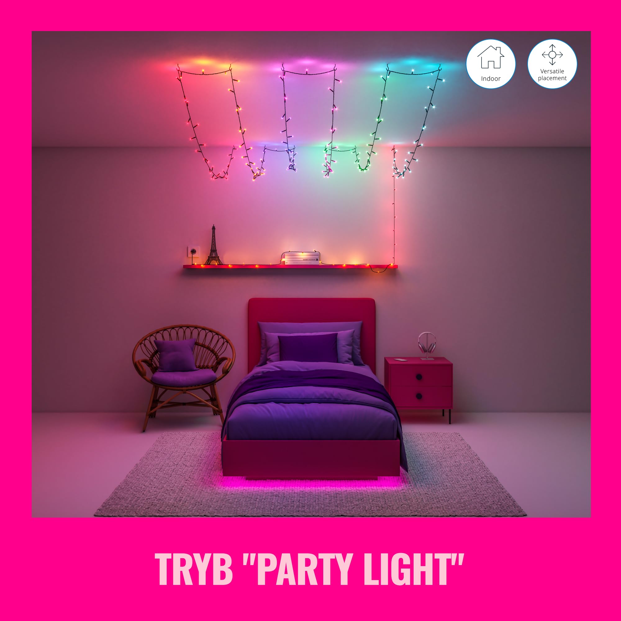 WiZ RGBIC Smart LED Fairy Light z synchronizacją muzyki - Wróżka ze 160 diodami LED, 16 milionów kolorów, łączy się z siecią WLAN, sterowana głosem/aplikacją, współpracuje z Google Home, Alexa