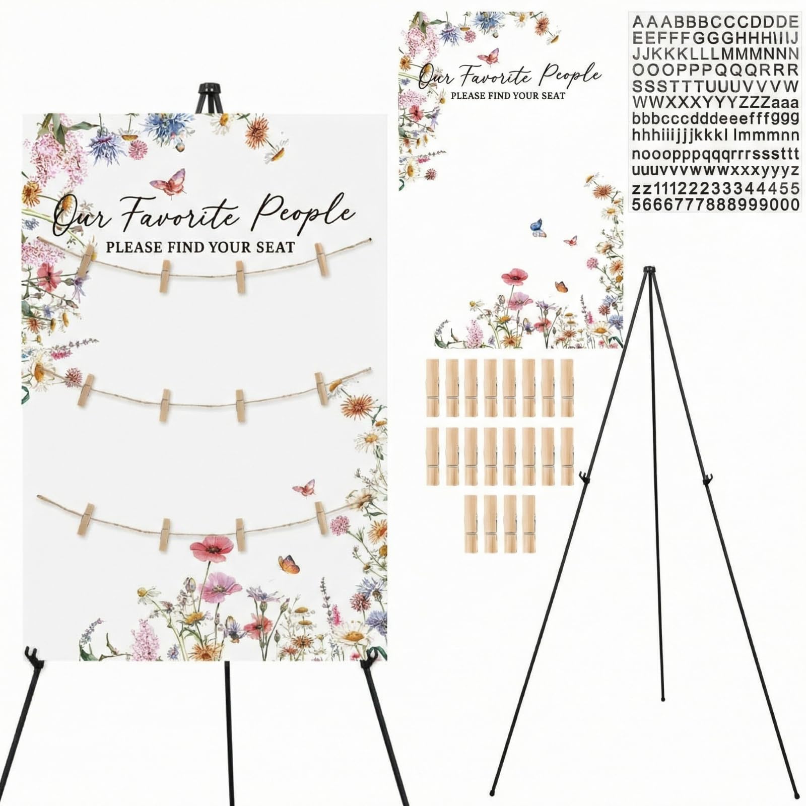 Tableau de siège de mariage en bois rustique avec son chevalet de table 40x60 cm