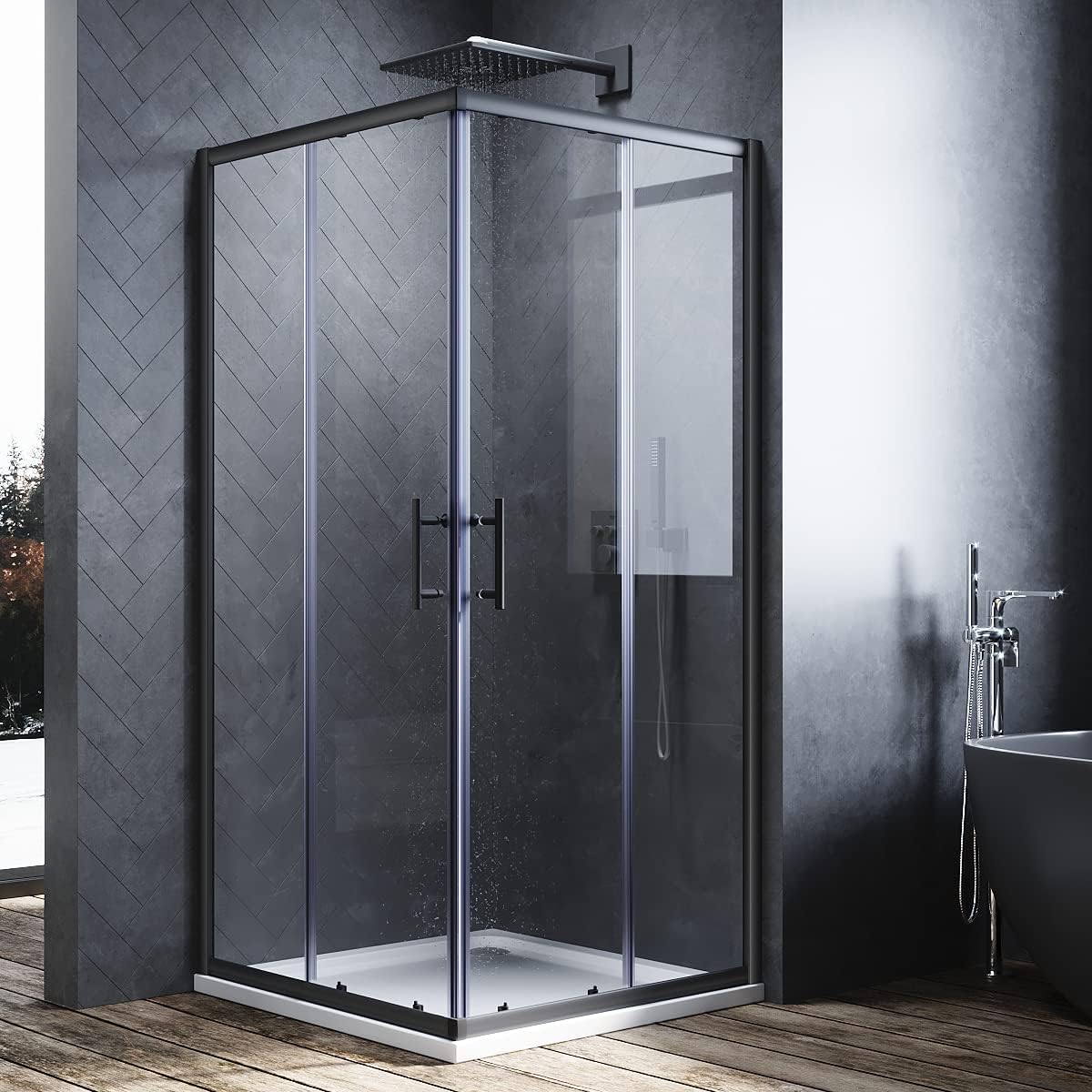 ELEGANT 800 x 800 mm Black Sliding Doors Corner Entry Shower Enclosure
