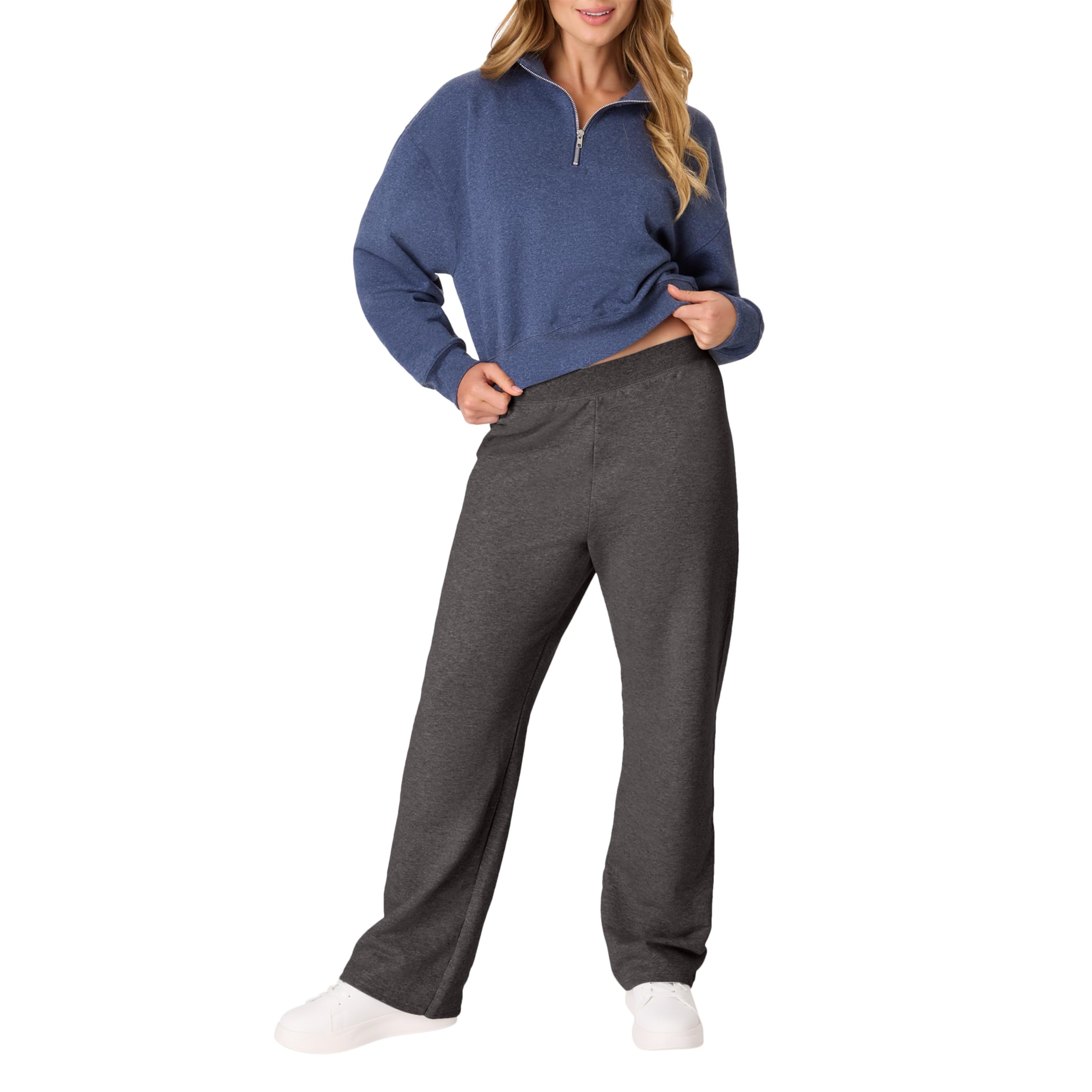Hanes Women's Slate Heather Ecosmart Open Bottom Leg Sweatpants, Large