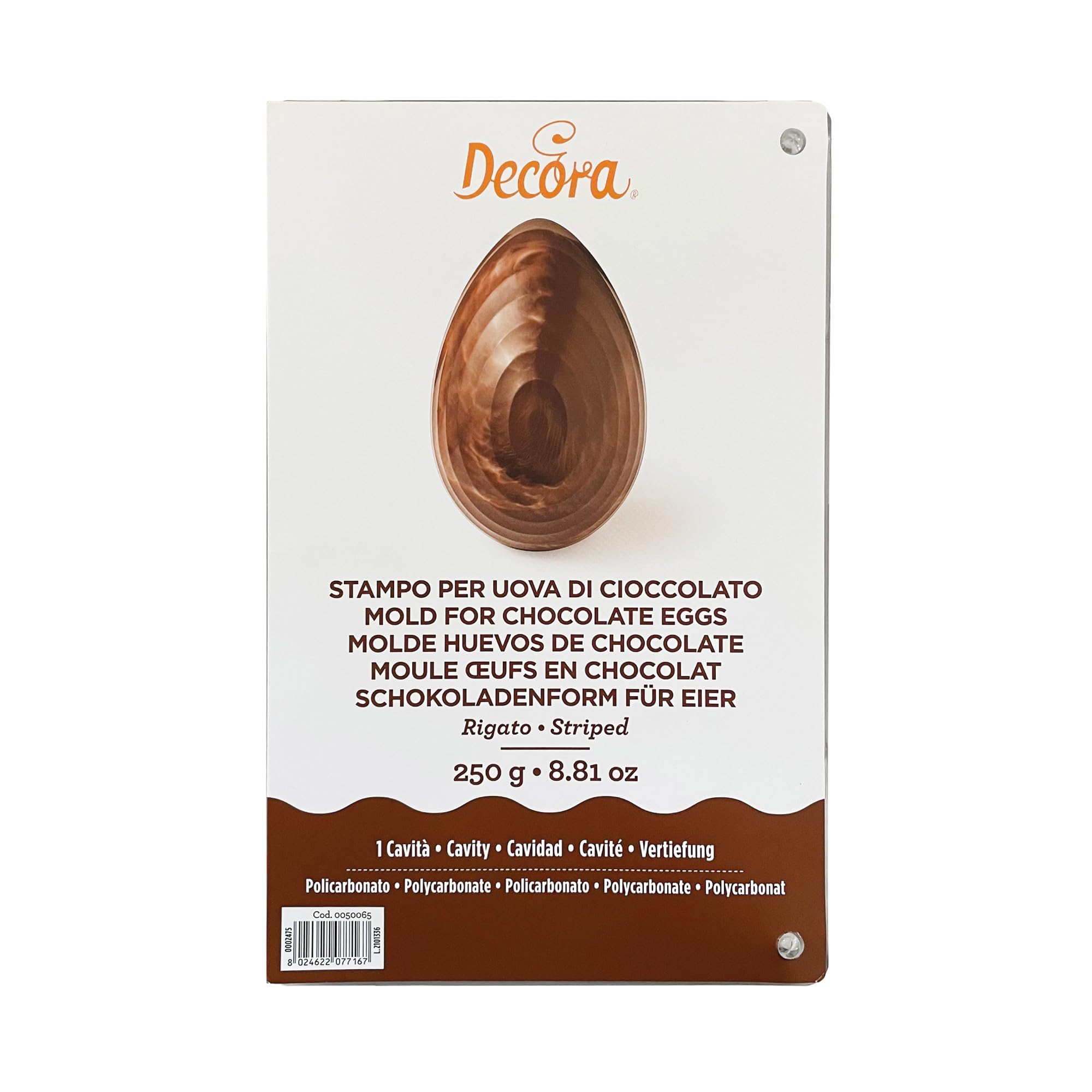 Decora 0050065 Stampo Professionale per Uovo Rigato di Cioccolato, In Policarbonato, 1 Cavità, 135 X 205 mm, Ideale per Realizzare un Uovo Lucido e Croccante, Design Professionale, Made in Italy
