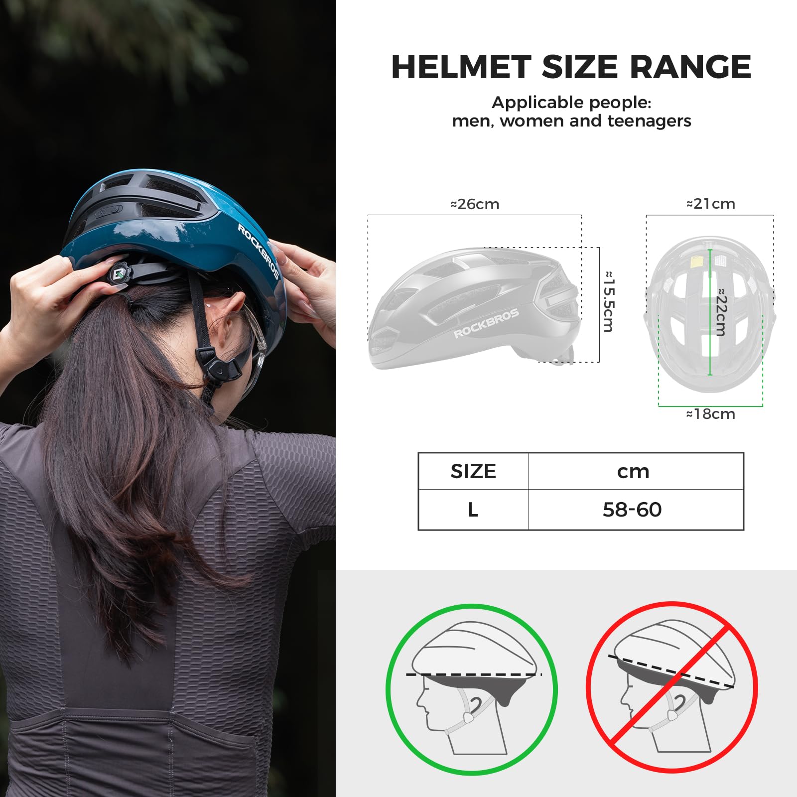 ROCKBROS Casco da Bicicletta con Luce LED Anteriori e Posteriori Uomo Donna | con Telecomando, Indicatori di Direzione Intelligenti, Casco Ciclismo per Bici da Corsa MTB, Regolabile 58-60cm