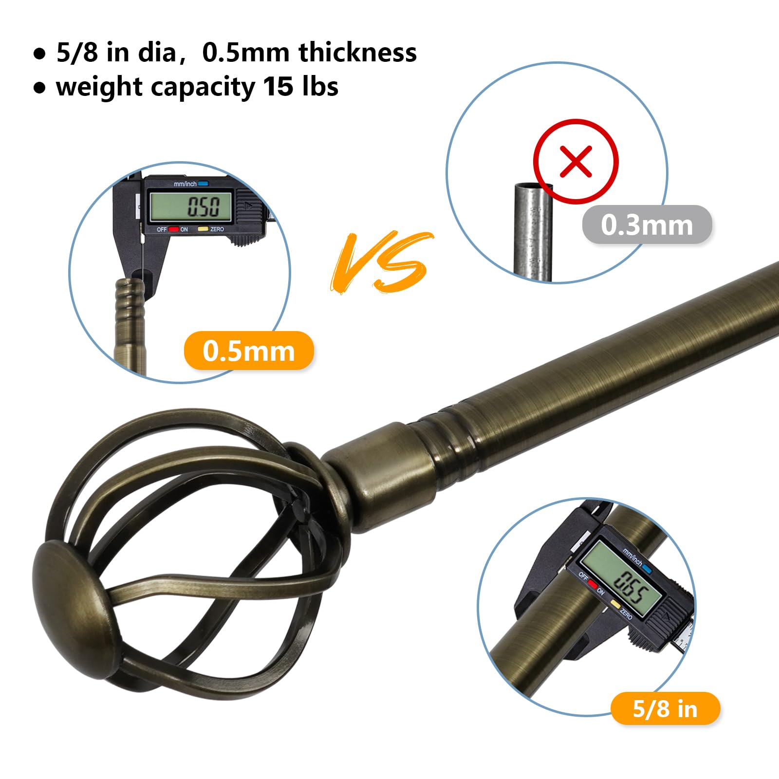 Bastone per tenda in ottone anticato da 122 a 223,5 cm, set con terminali intrecciati, resistente asta per tende con staffe, asta regolabile per tende per camera da letto, soggiorno, in ottone